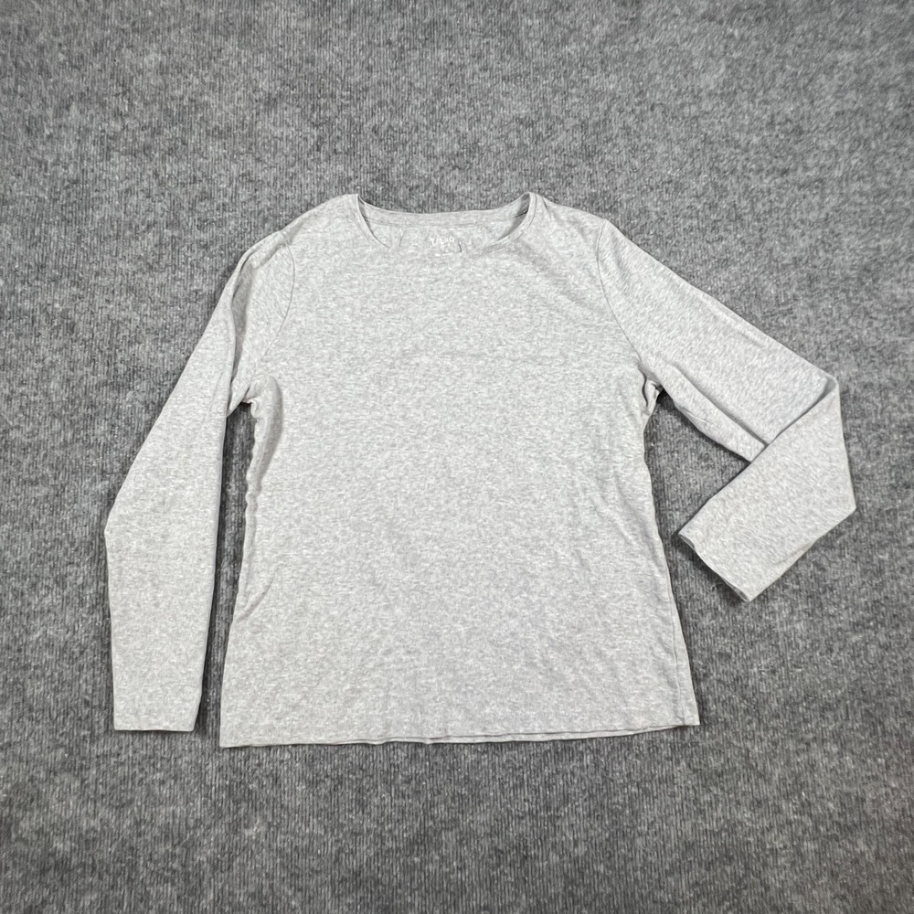 Talbots Top Womens Medium Heathered Gray Cotton Round Neck Casual Streetwear